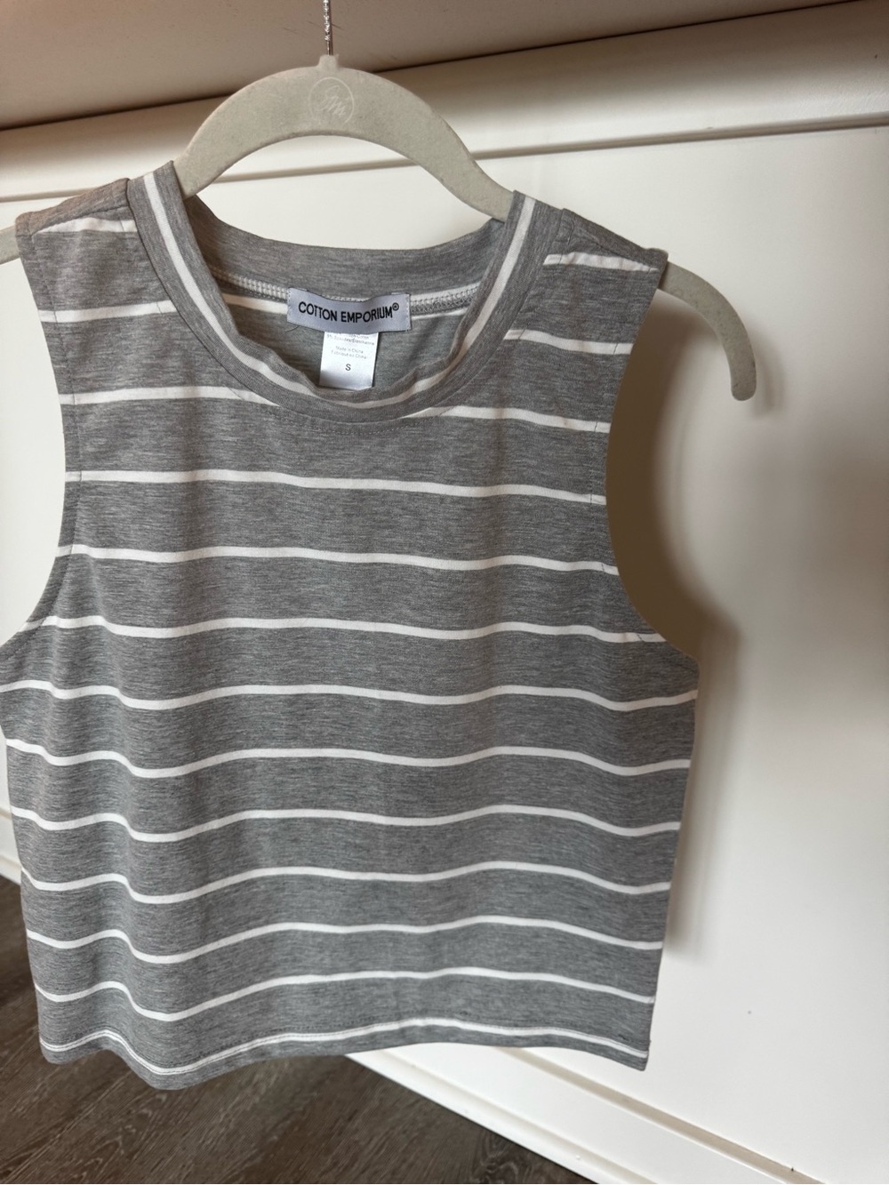 Cotton Emporium Gray & White Striped Sleeveless Top